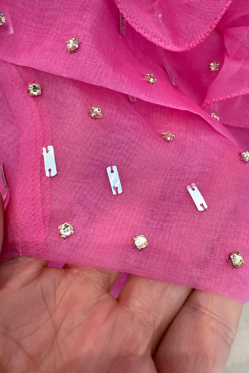 Spring 2018 Valentino by Pierpaolo Piccioli Pink Silk Organza Dress w Rhinestones & Metallic Silver Appliques