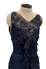 Extraordinary Fall 2008 Chanel by Karl Lagerfeld Blue Lace & Chiffon Dress & Cape Set