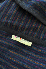 Fabulous  Fall 1976 Yves Saint Laurent Striped Blue Wool Knee Length Cape w Hood & Tassel Detailing