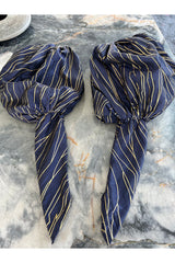Very Rare Fall 1986 Chanel by Karl Lagerfeld Blue & Gold Strapless w Removable Sleeves
