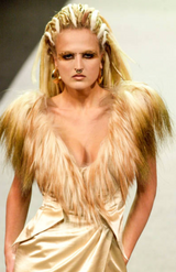 Exceptionally Rare Fall 2001 Thierry Mugler Runway Golden Taupe Silk Dress w Horsehair Collar