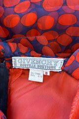Gorgeous 1970s Givenchy Blue & Red Dot Tiered Silk Organza Ruffle Dress