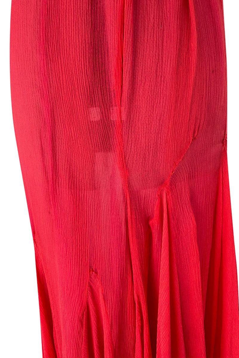 1970s Giorgio Sant'Angelo Red Silk ChiffonDress w Pink Silk Chiffon Lining & Prettiest Gusset Skirt