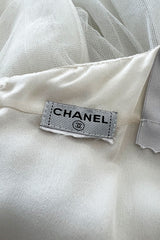 Stunning 2005 Chanel by Karl Lagerfeld White Sequin Detailed & Silk Tulle Dress w Ribbon Detail