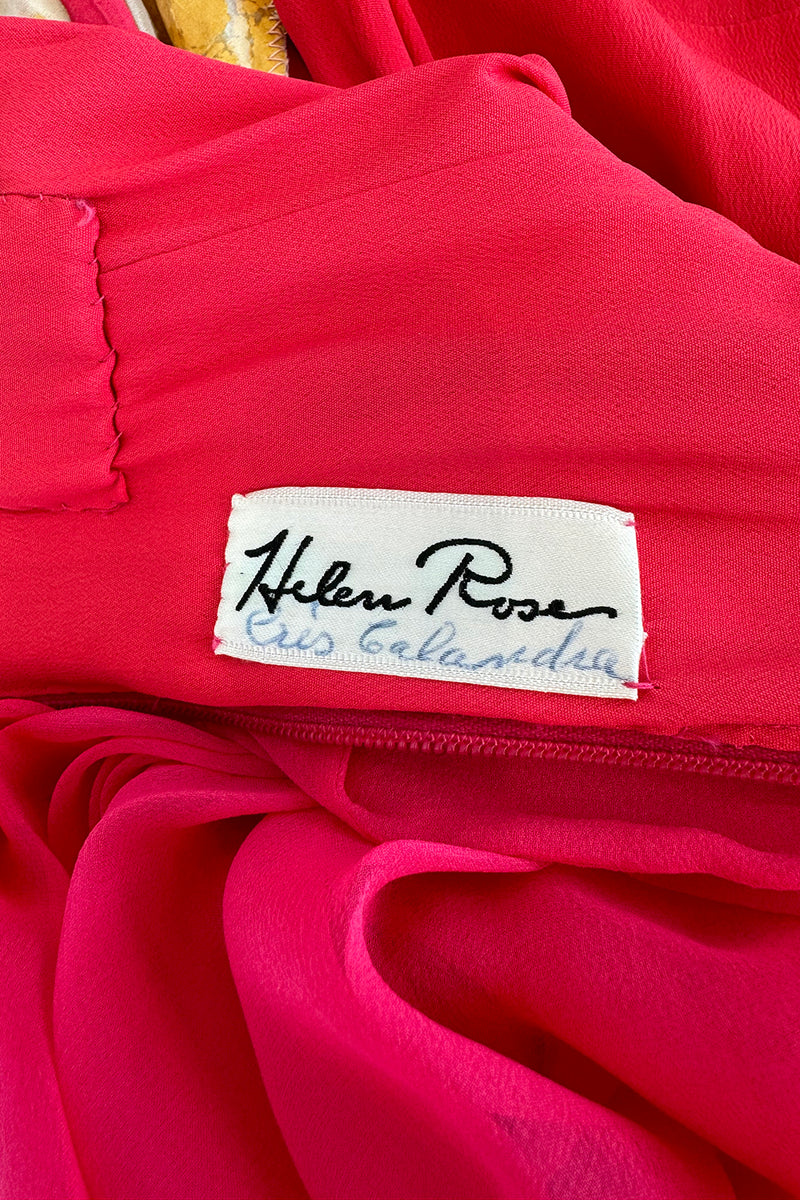 1960s Helen Rose Pink Silk Chiffon Dress w Elabroately Beaded & Sequins Bodice
