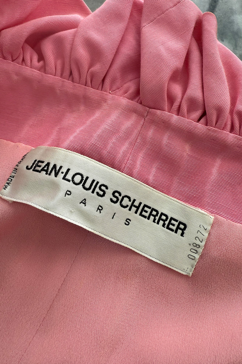 Phenomenal Spring 1988 Jean Louis Scherrer Haute Couture Pink Ruffle Suit w Balloon Sleeves