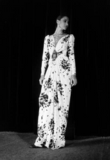 Fantastic Spring 1982 Yves Saint Laurent Haute Couture Runway Unlabeled Black & White Print Plunge Dress
