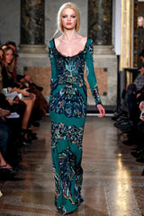 Fabulous Fall 2011 Emilio Pucci by Peter Dundas Runway Look 3 Green Print Corset Front Dress
