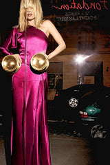 Chic Spring 2008 Yves Saint Laurent by Stefano Pilati Runway Look 35 Deep Fuchsia Pink Silk One Shoulder Dress