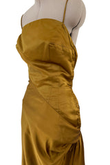 Stunning 1968 Mr Blackwell Custom Deep Copper Gold Silk Dress w Hip Swag & Flower Pin