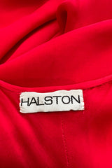 Superb Spring 1977 Halston Runway Bias Cut red Silk Chiffon Dress w Original Cape Shawl