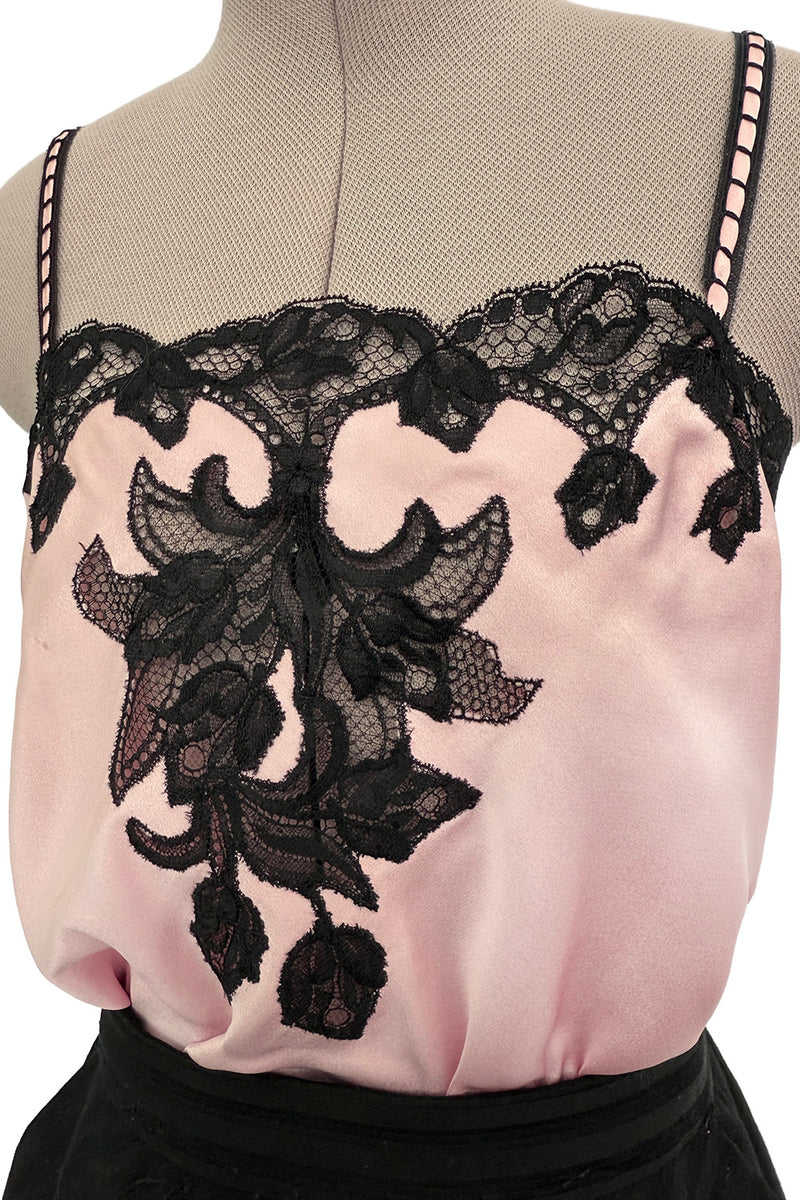 Fantastic Spring 1984 Emanuel Ungaro Haute Couture Black Stripe Jacket & Skirt Suit + Pink Camisole