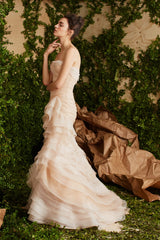 Divine Spring 2017 Carolina Herrera Palest Peach Ivory Silk Organza & Silk Net Strapless Ruffled Wedding Dress