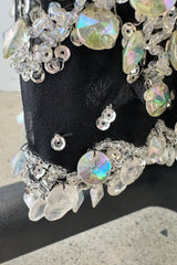 Incredible 1960s Adolfo Black Silk Chiffon One Shoulder Dress w Extensive Hand Bead & Sequin Detailing