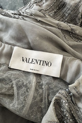 2010s Valentino by Pierpaolo Piccioli & Maria Grazia Chiuri Sequin & Rhinestone Embellished Deep Silver Silk Dress