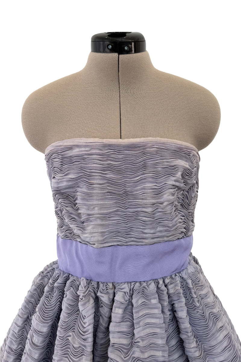 Elegant Late 1950s Sybil Connolly Couture Pale Lavender Pleated Linen Strapless Dress w Shawl