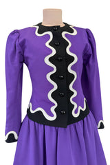 Spring 1980 Yves Saint Laurent  & Ad Campaign Runway Purple Dress & Jacket Set w B&W Detailing