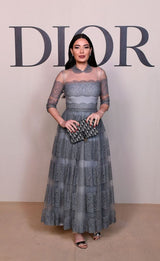2018 Christian Dior by Maria Grazia Chiuri Silver Grey Net and Banded Lace Dress w Silk Slip