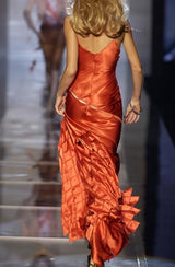 Spring 2004 Roberto Cavalli Runway Look 21 Orange Bias Cut Silk Dress Worn by Juno Temple