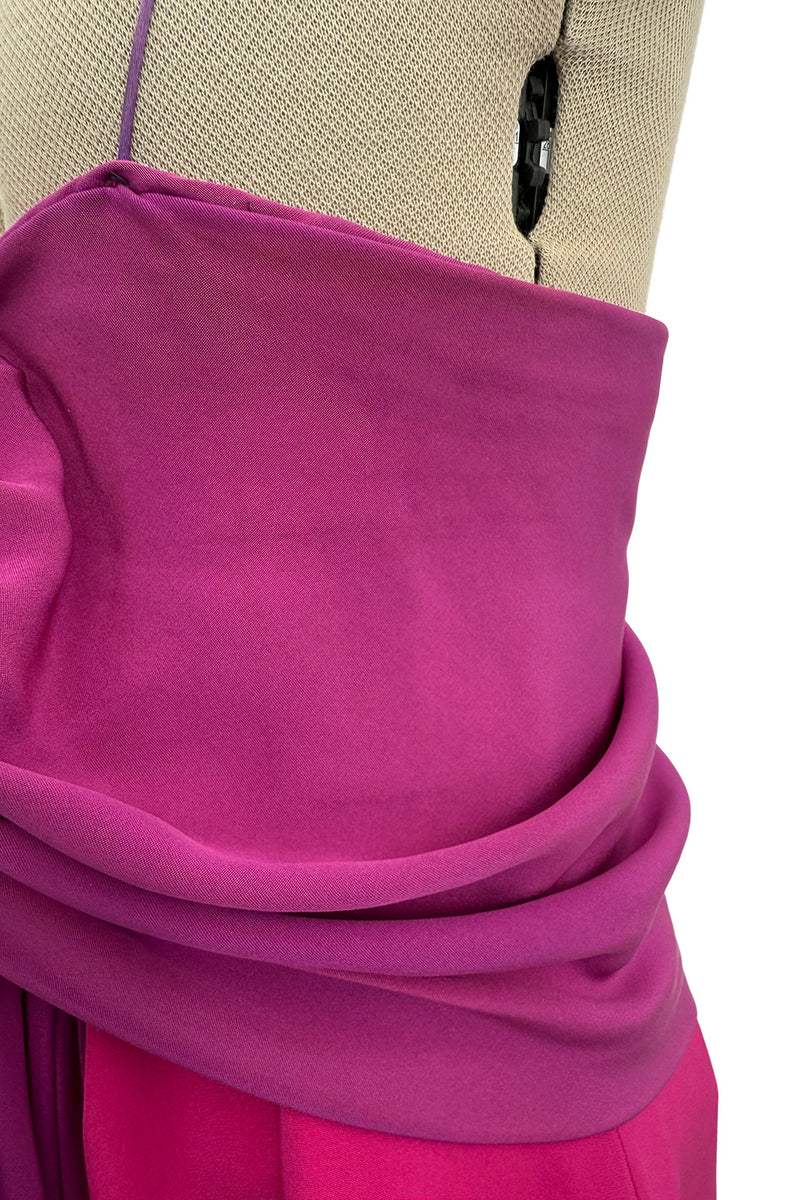 Spring 1985 Yves Saint Laurent Haute Couture Pink Silk Dress w Purple Bodice & Long Front Panel Detail