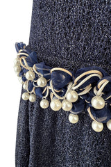 Phenomenal Fall 2010 Chanel by Karl Lagerfeld Deep Blue & Silver Metallic Knit Dress w Glass Pearl Detailing