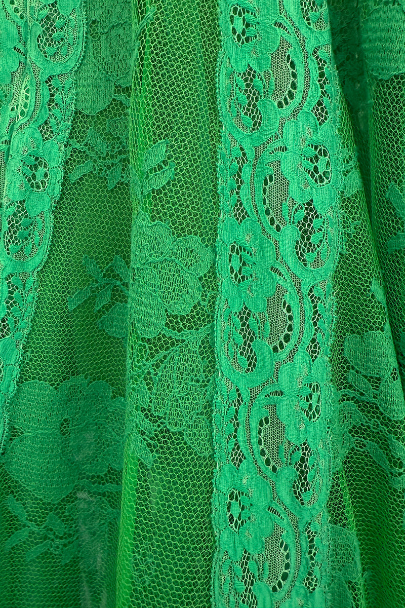 Remarkable Resort 2019 Gucci by Alessandro Michele Runway Look 9 Green Lace & Net Ruffle Dress w Train