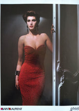 Fall 1986 Yves Saint Laurent Runway & Ad Campaign Hand Gathered Strapless Velvet Dress