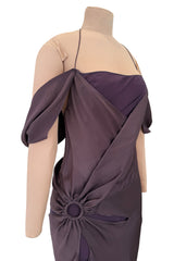 Gorgeous Fall 2003 John Galliano Bias Cut Deep Purple Silk Dress w Draped Arm Panels