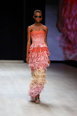 Spring 2019 Esteban Cortazar Runway Strapless Intricately Beaded & Woven Dress w Fringe Skirt