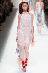 Spring 2017 Fendi by Karl Lagerfeld Runway Look 45 Pink Silk Chiffon