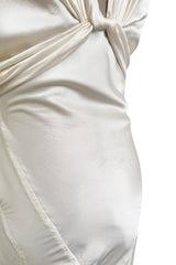 Iconic Spring 2006 Roberto Cavalli Front Plung & Open Back Heavily Detailed w Rhinestone Bias Cut Ivory Silk Dress