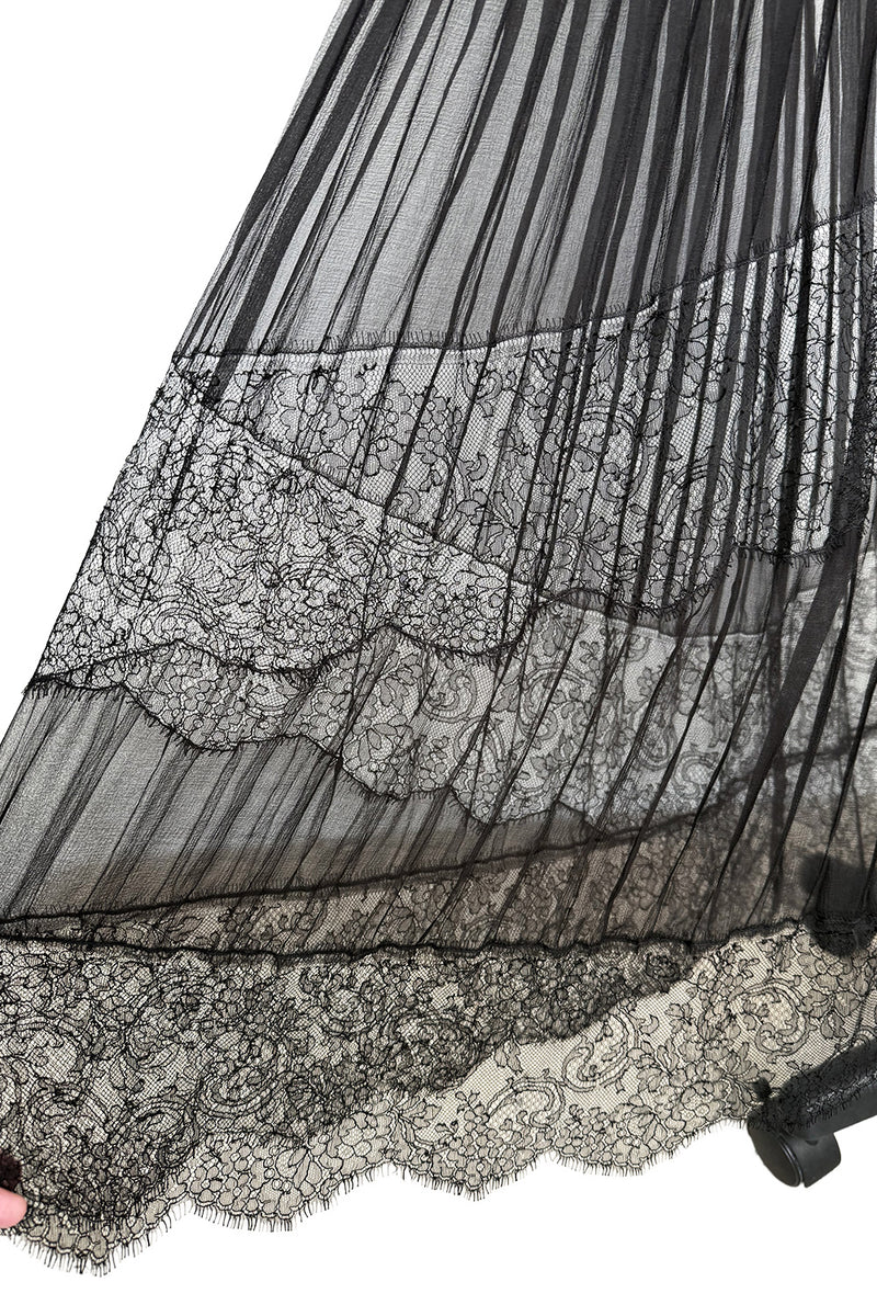 Ethereal Spring 2011 Nina Ricci by Peter Copping Black Silk Chiffon & Ivory Lace Plunge Dress