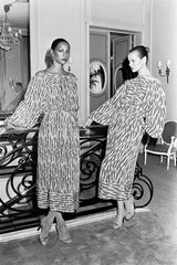 Spring 1977 Christian Dior by Marc Bohan Runway Striped Silk Chiffon Elastic Shoulder Caftan Dress