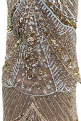 Prettiest 2000s Valentino Roma Metallic Gold Sequin & Bead Silk Chiffon on Netting Top and Skirt Set