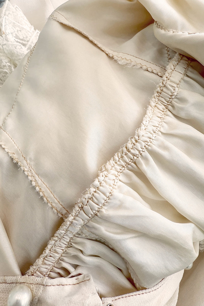 Incredibly Rare Fall 1979 Chloe by Karl Lagerfeld Couture Runway Ivory Chiffon & Lace Dress w pearl Details