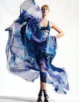 Spring 2010 Emilio Pucci by Peter Dundas Runway Look 24 Blue Printed Silk Chiffon & Sequin Dress
