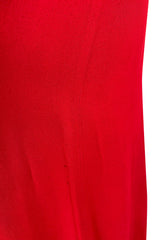 Amazing 1970 Ossie Clark 'Graduation' Deep Front Plunge Maxi Dress in a Red Moss Crepe