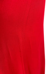 Amazing 1970 Ossie Clark 'Graduation' Deep Front Plunge Maxi Dress in a Red Moss Crepe