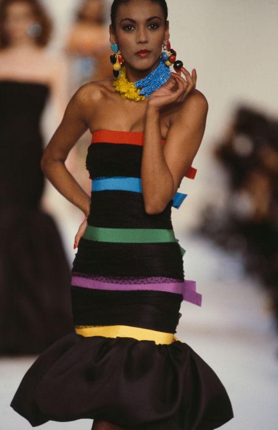 Fantastic Spring 1987 Yves Saint Laurent Strapless Dotted Silk Net Strapless Dress w Rhinestone Detail & Full Lower Skirts