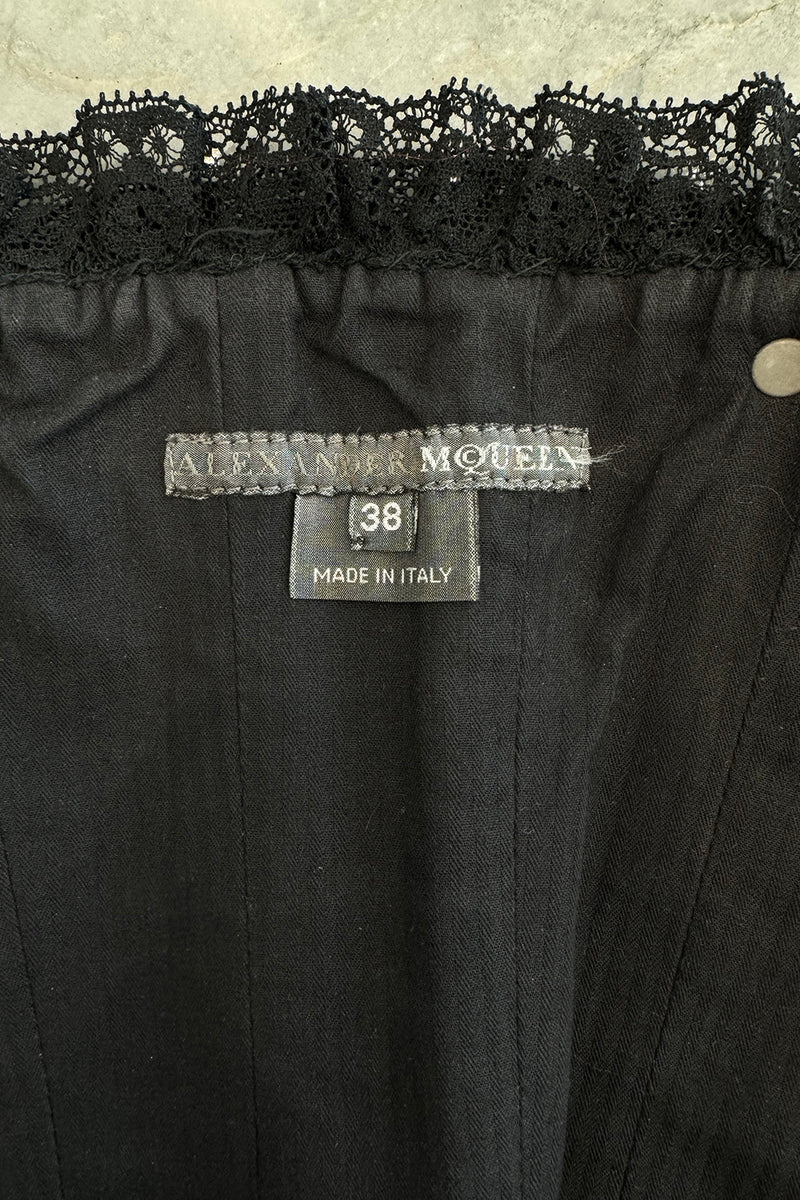 Exceptional Fall 2002 Alexander McQueen Runway Look 44 Corset Mini Dress w Leather Details