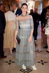 2018 Christian Dior by Maria Grazia Chiuri Silver Grey Net and Banded Lace Dress w Silk Slip
