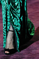 Beautiful Fall 2012 Gucci by Frida Giannini Runway Look 35 Deep Green Velvet Dress w Leopard Pattern