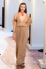 Chic Spring 2019 Chloe by Natacha Ramsay-Levi Pleated Chiffon Dress w Attached Caped Back