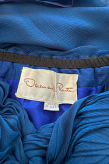 Prettiest Spring 1990 Oscar De La Renta Deep Sapphire Blue Silk Chiffon Strapless Dress w Matching Cape