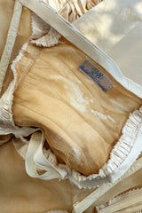 1950s Philip Hulitar Couture Strapless Gathered Front Champagne Ivory Silk Dress w Bow