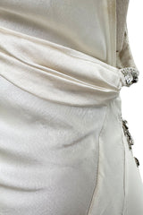 Iconic Spring 2006 Roberto Cavalli Front Plung & Open Back Heavily Detailed w Rhinestone Bias Cut Ivory Silk Dress
