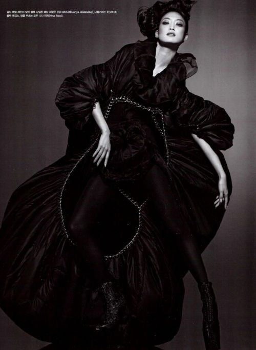 Amazing Fall 2009 Junya Watanabe Black Padded Nylon Dress w Gold Chain Detailing