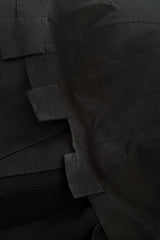 Fantastic c.1983 Thierry Mugler Black Raw Silk Vertical Panel Dress w Car Wash Hem & Silk Chiffon