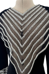 Incredible Fall 1986 Valentino by the Original Mr. Valentino Black Velvet Dress w Rhinestone Insets