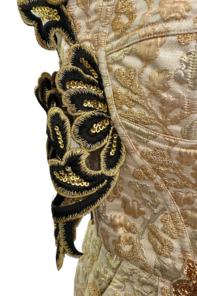 Outstanding Fall 2016 Dolce & Gabbana Metallic Gold Brocade Playsuit w 3D Magic Mirror & Embroidered & Sequin Details